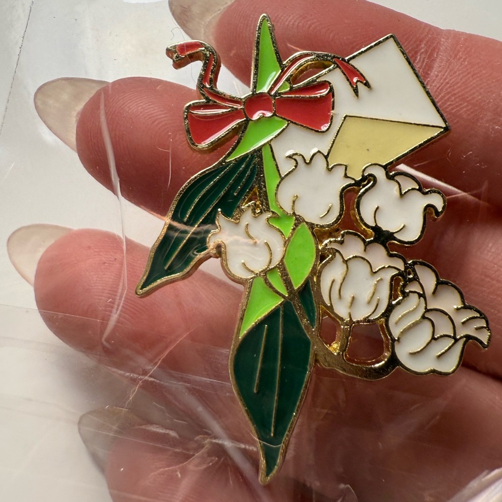 Floral Brooch with Red Bow